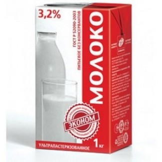 Молоко Эконом 3.2% у/пастеризованное, ТБА