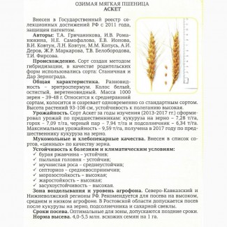 Семена Озимой пшеницы Аскет